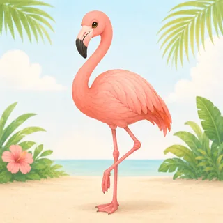 A flamingo on a tropical beach — no top hat, taxes not filed